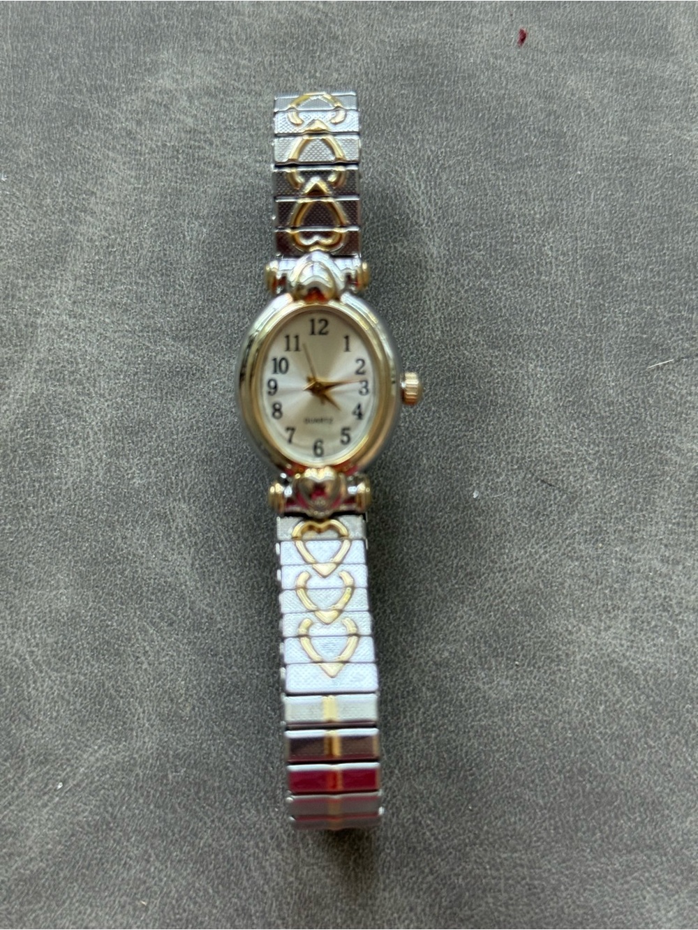 Women's Two-Tone Heart Link Stretch Watch - Gold & Silver‎